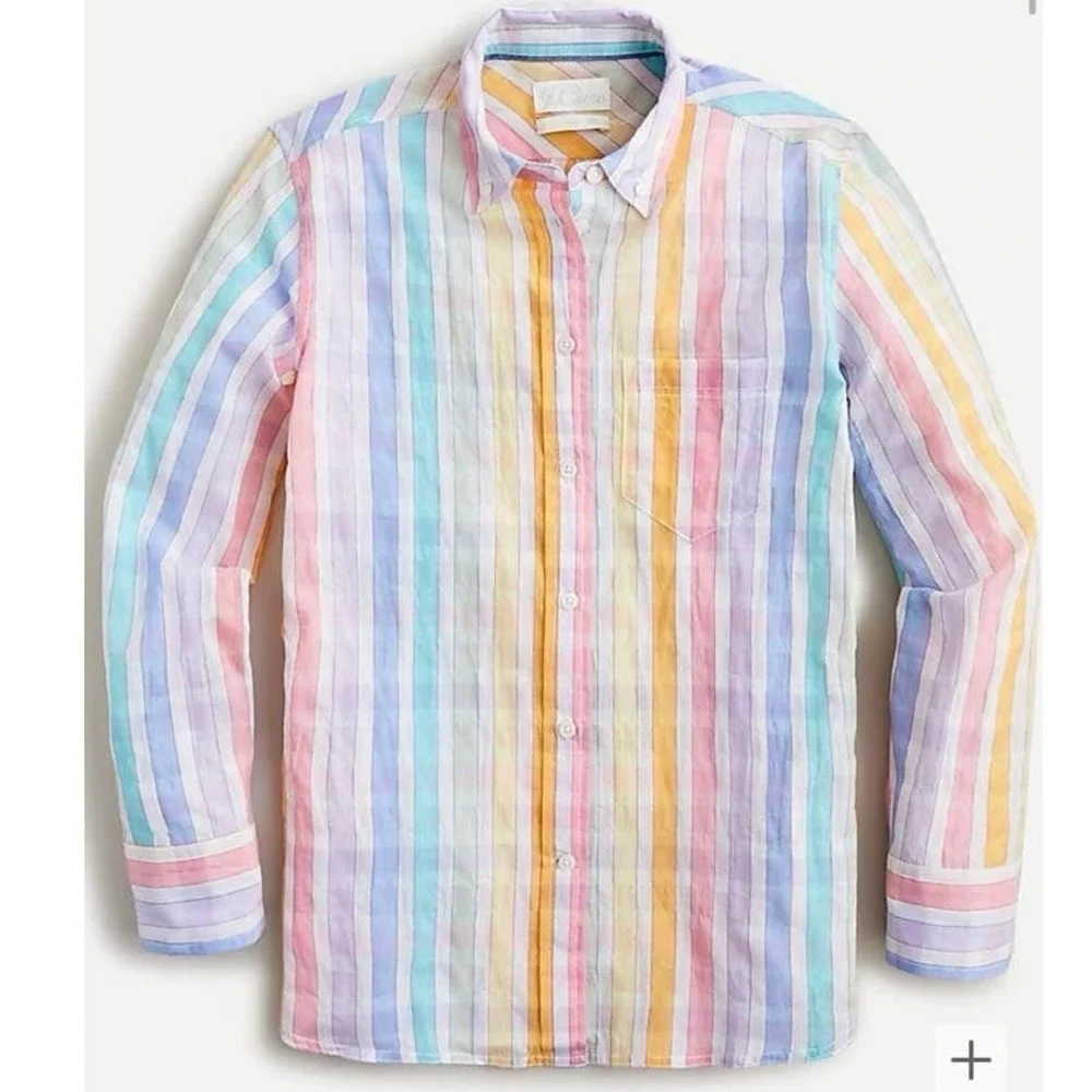 J.Crew Women’s Classic‎ Fit  Pastel Rainbow Crinkle Gingham Button Front Gauzy